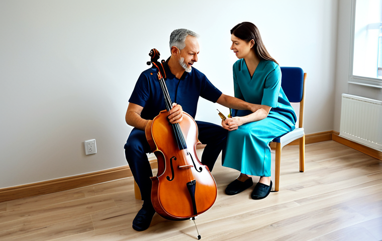 **

"A professional music therapist, fully clothed in modest attire, conducting a therapy session with a patient in a calm and peaceful room. The patient is playing a musical instrument. Focus on the therapeutic environment. Safe for work, appropriate content, perfect anatomy, professional setting, family-friendly."

**