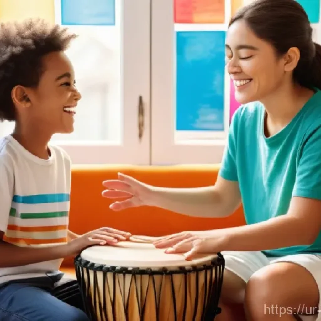 음악테라피사 업무일지 작성법 - **Prompt:** A heartwarming scene of a skilled female music therapist, in her late 20s, with a warm s...