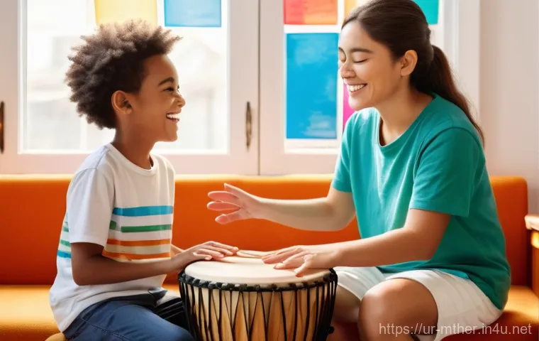 음악테라피사 업무일지 작성법 - **Prompt:** A heartwarming scene of a skilled female music therapist, in her late 20s, with a warm s...