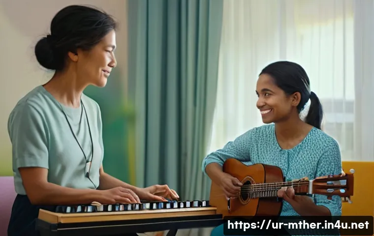 음악테라피사 자격 조건 - **Prompt:** A compassionate music therapist, appearing to be in their late 20s or early 30s, with a ...